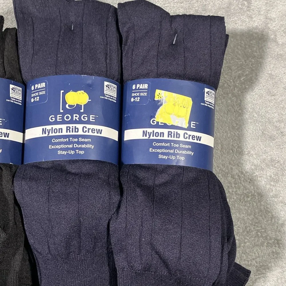 GEORGE Men’s Crew Socks Sz 6-12 Multicolor Rib Solid Stay-Up Top 30 total pairs